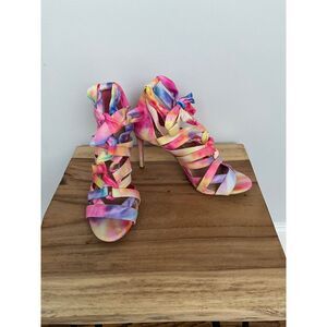 Gianni Bini Abrianna Tie-dye Lace-up Ankle Wrap Heels - Size 10